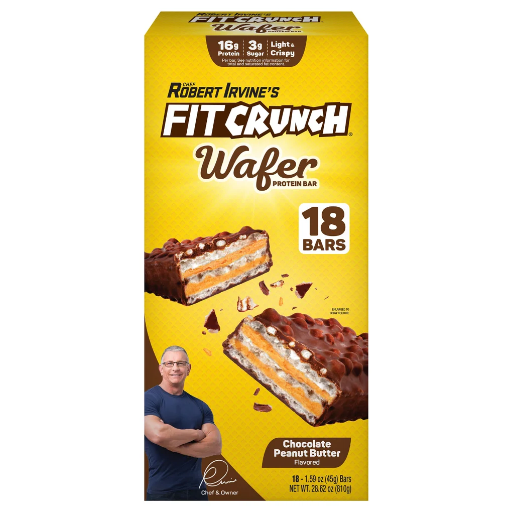 FITCRUNCH Wafer Protein Bars, 16g Protein, Chocolate Peanut Butter, 1.59 oz, 18-count importado