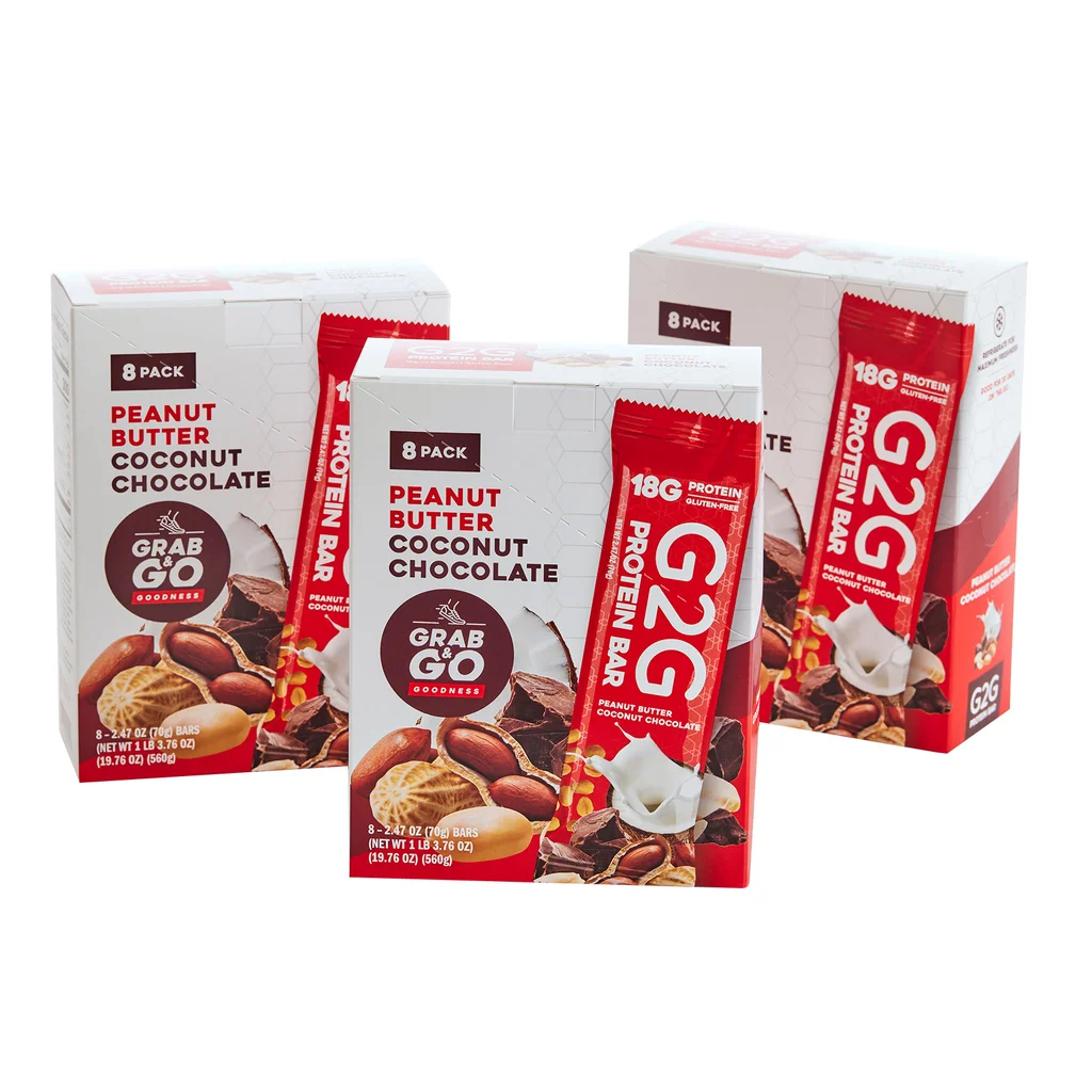 G2G paquete de 3 barras de proteína de chocolate y coco con mantequilla de maní, 24 unidades | importado de USA