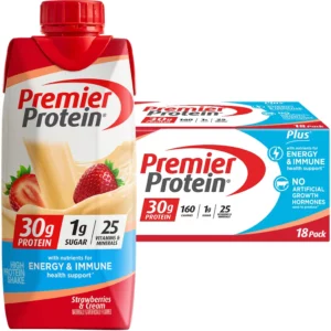 Premier 30g Protein PLUS Batidos de soporte energético e inmunológico, fresas y crema, 11 onzas líquidas, paqu